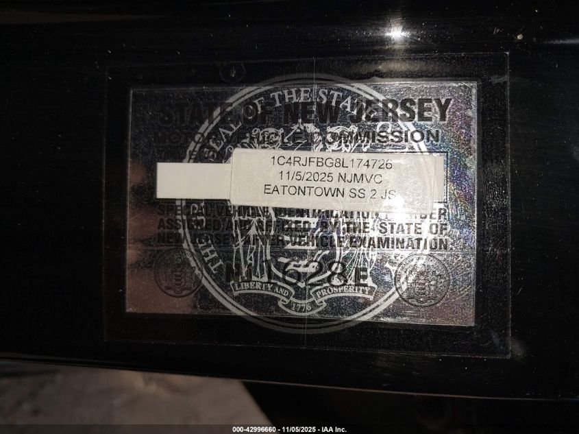 2020 Jeep Grand Cherokee Limited X 4X4 VIN: 1C4RJFBG8LC174726 Lot: 42996660