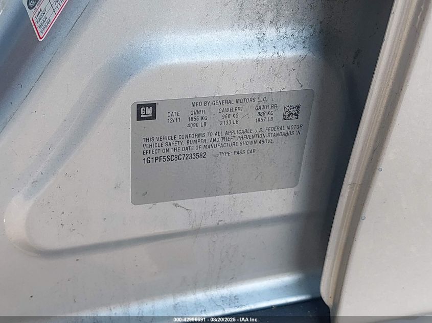 2012 Chevrolet Cruze 1Lt VIN: 1G1PF5SC8C7233582 Lot: 42996691
