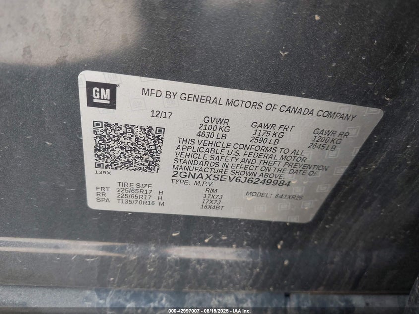 2018 CHEVROLET EQUINOX LT - 2GNAXSEV6J6249984