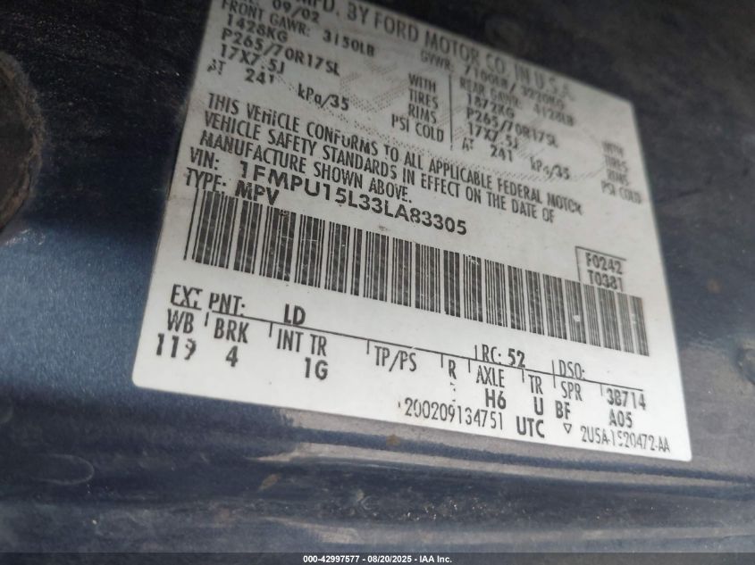 2003 Ford Expedition Xlt VIN: 1FMPU15L33LA83305 Lot: 42997577