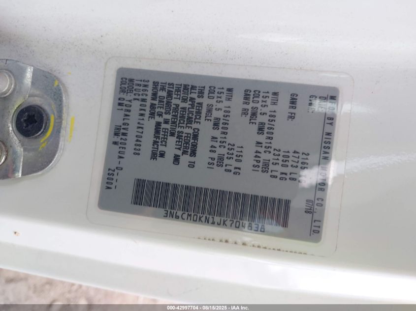 2018 Nissan Nv200 Sv VIN: 3N6CM0KN1JK704838 Lot: 42997704