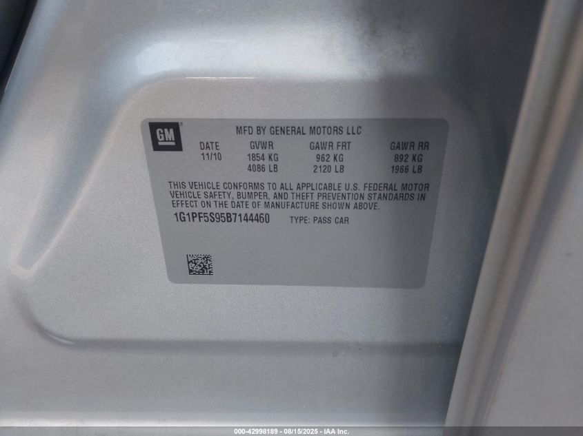 2011 Chevrolet Cruze 1Lt VIN: 1G1PF5S95B7144460 Lot: 42998189