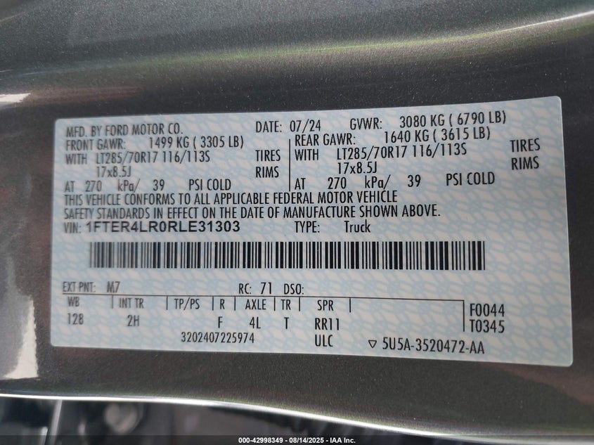 2024 FORD RANGER RAPTOR - 1FTER4LR0RLE31303