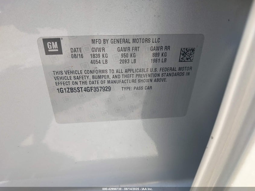 2016 CHEVROLET MALIBU LS - 1G1ZB5ST4GF357929