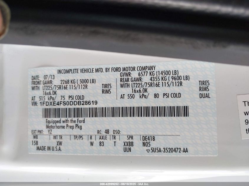 2013 Ford E-450 Cutaway VIN: 1FDXE4FS0DDB28619 Lot: 42999252