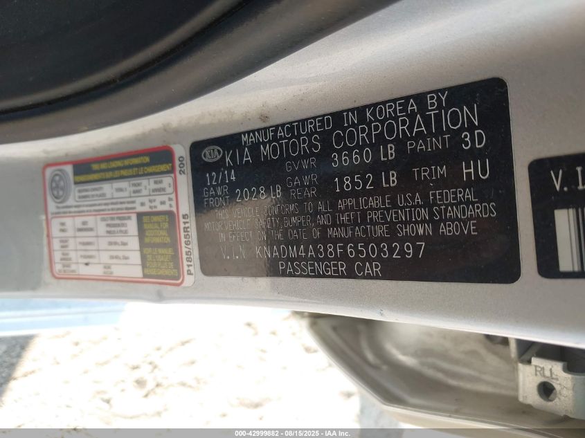 2015 Kia Rio Lx VIN: KNADM4A38F6503297 Lot: 42999882