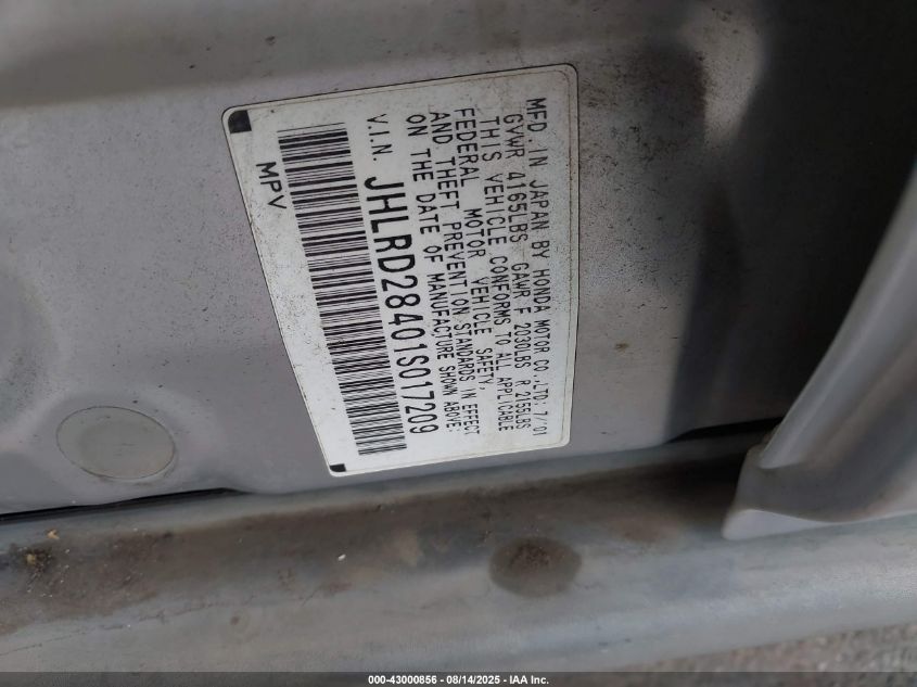 2001 Honda Cr-V Lx VIN: JHLRD28401S017209 Lot: 43000856