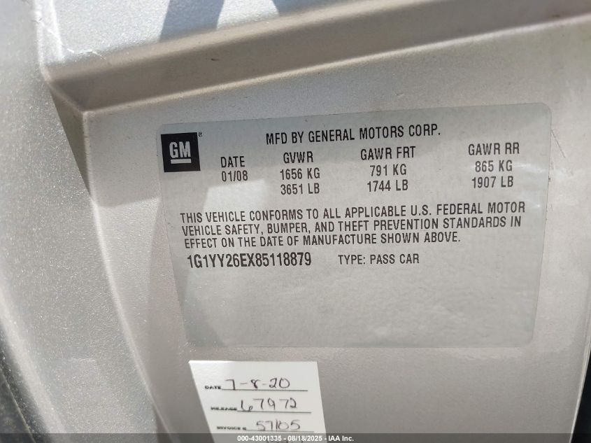2008 Chevrolet Corvette - 1G1YY26EX85118879