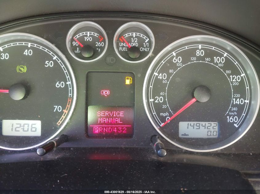 2001 Volkswagen Passat Gls VIN: WVWPD63B01P265089 Lot: 43001629