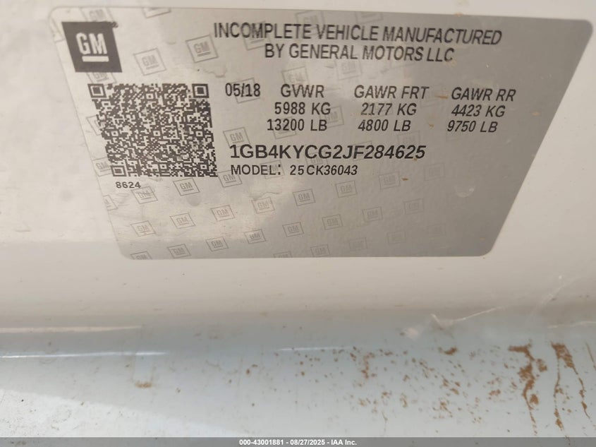 2018 Chevrolet Silverado 3500Hd Chassis Wt VIN: 1GB4KYCG2JF284625 Lot: 43001881