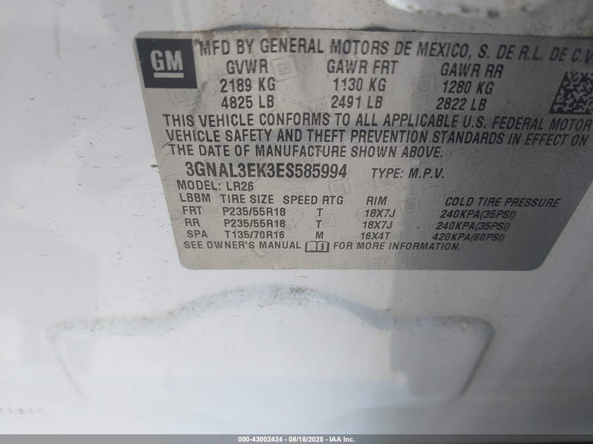 2014 CHEVROLET CAPTIVA SPORT LT - 3GNAL3EK3ES585994