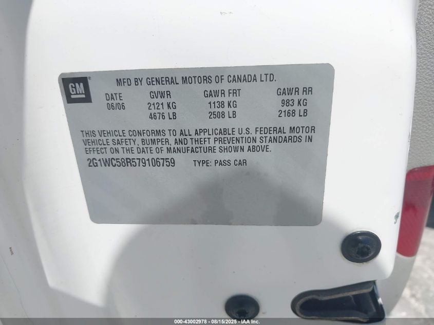2007 Chevrolet Impala Lt VIN: 2G1WC58R579106759 Lot: 43002978