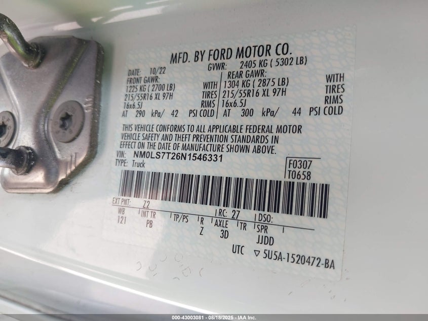 2022 FORD TRANSIT CONNECT XLT CARGO VAN - NM0LS7T26N1546331