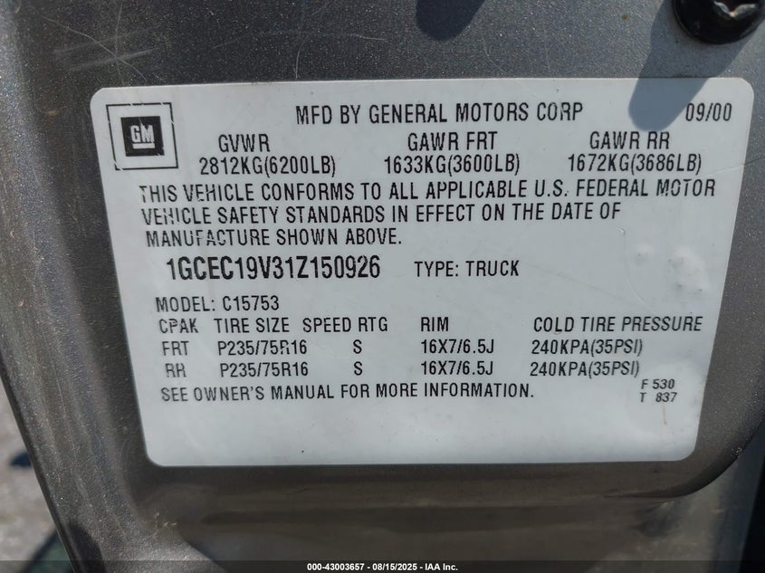 1GCEC19V31Z150926 2001 CHEVROLET SILVERADO photo no. 9