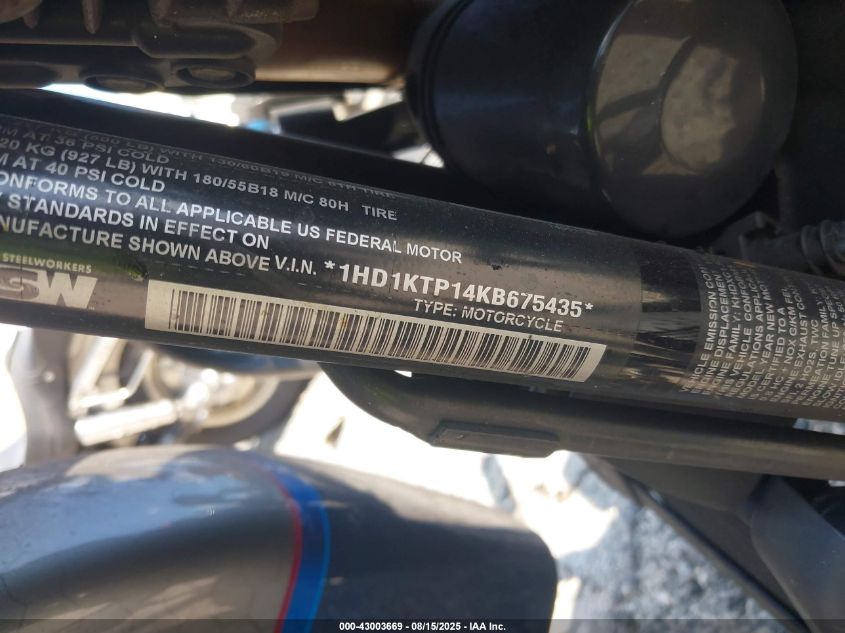 2019 Harley-Davidson Fltrxs VIN: 1HD1KTP14KB675435 Lot: 43003669