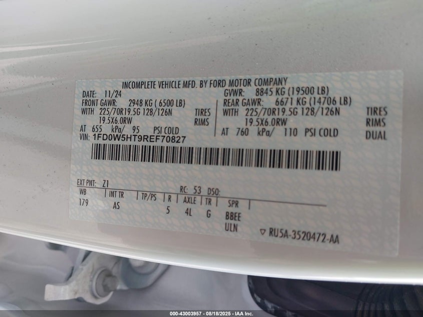 2024 FORD F-550 CHASSIS(VIN: 1FD0W5HT9REF70827