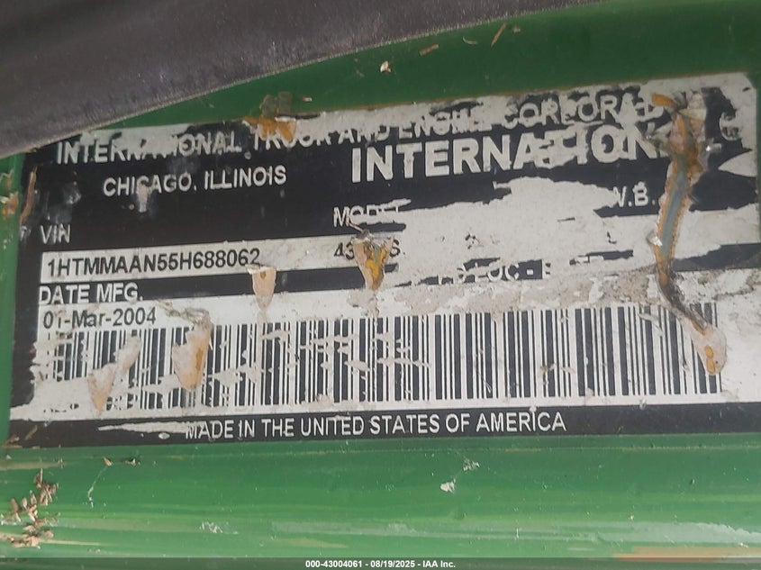 2005 International 4000 4300 VIN: 1HTMMAAN55H688062 Lot: 43004061