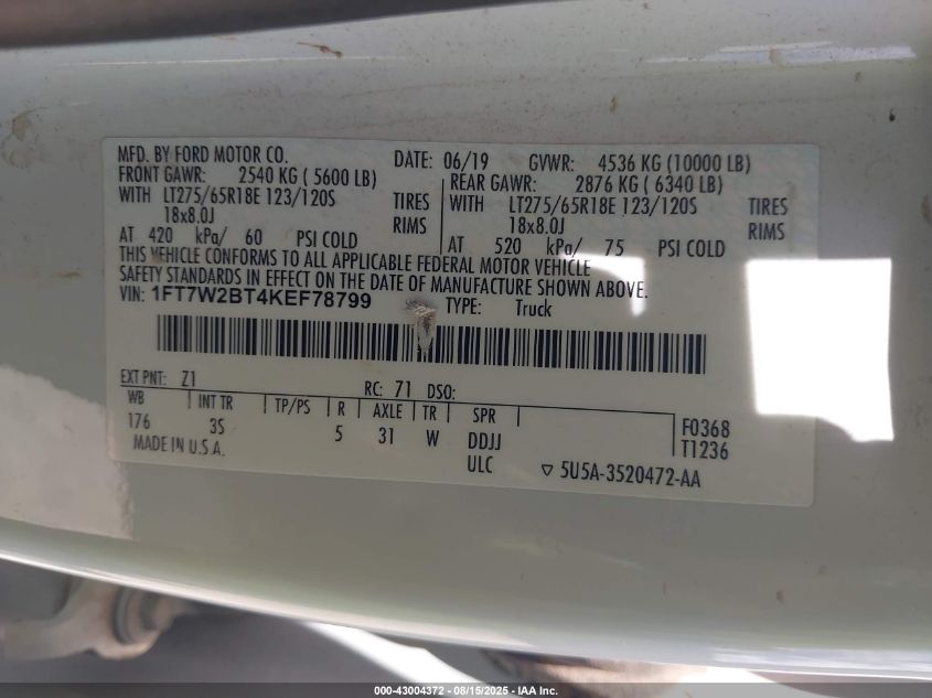 2019 Ford F-250 - 1FT7W2BT4KEF78799