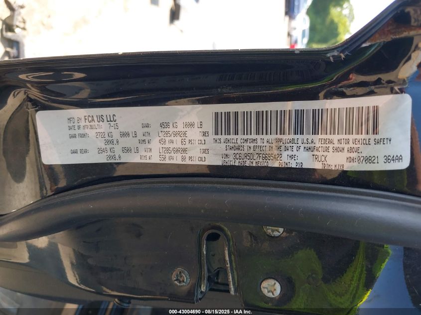 2015 Ram 2500 Big Horn VIN: 3C6UR5DL7FG695422 Lot: 43004690