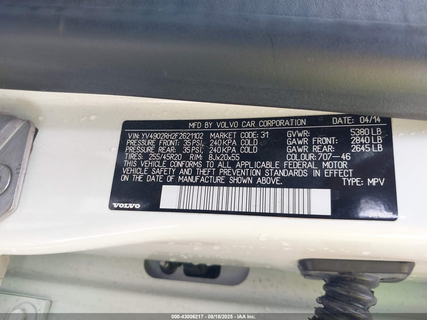 2015 VOLVO XC60 T6 R-DESIGN PLATINUM YV4902RH2F2621102