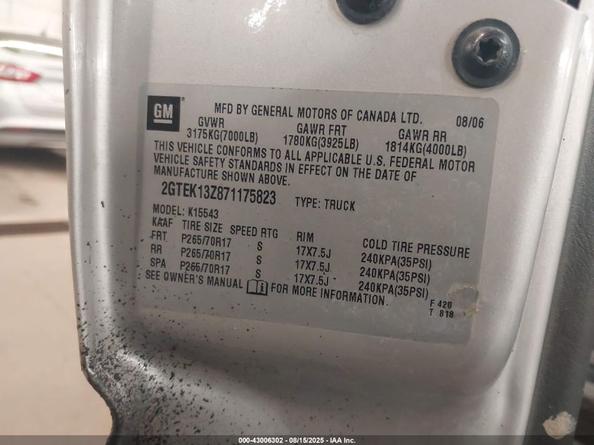 2007 GMC Sierra 1500 Classic Slt VIN: 2GTEK13Z871175823 Lot: 43006302