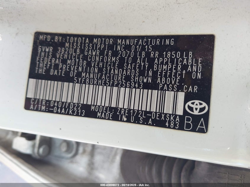 2015 TOYOTA COROLLA S - 5YFBURHE5FP256943