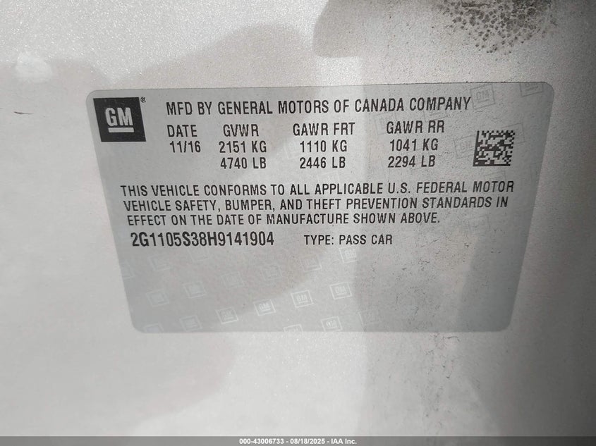 2017 CHEVROLET IMPALA 1LT - 2G1105S38H9141904