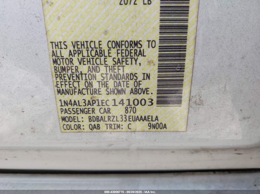 2014 NISSAN ALTIMA 2.5 S - 1N4AL3AP1EC141003