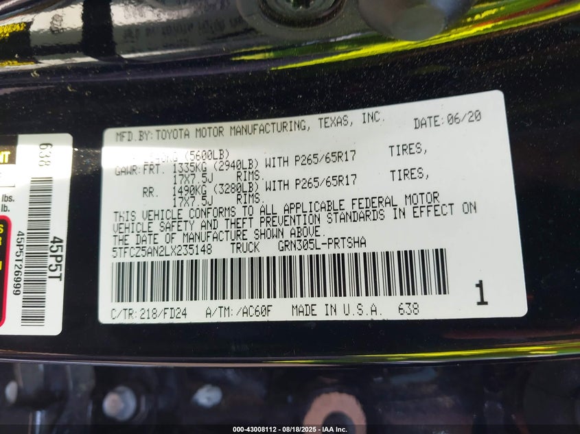 2020 TOYOTA TACOMA TRD SPORT - 5TFCZ5AN2LX235148