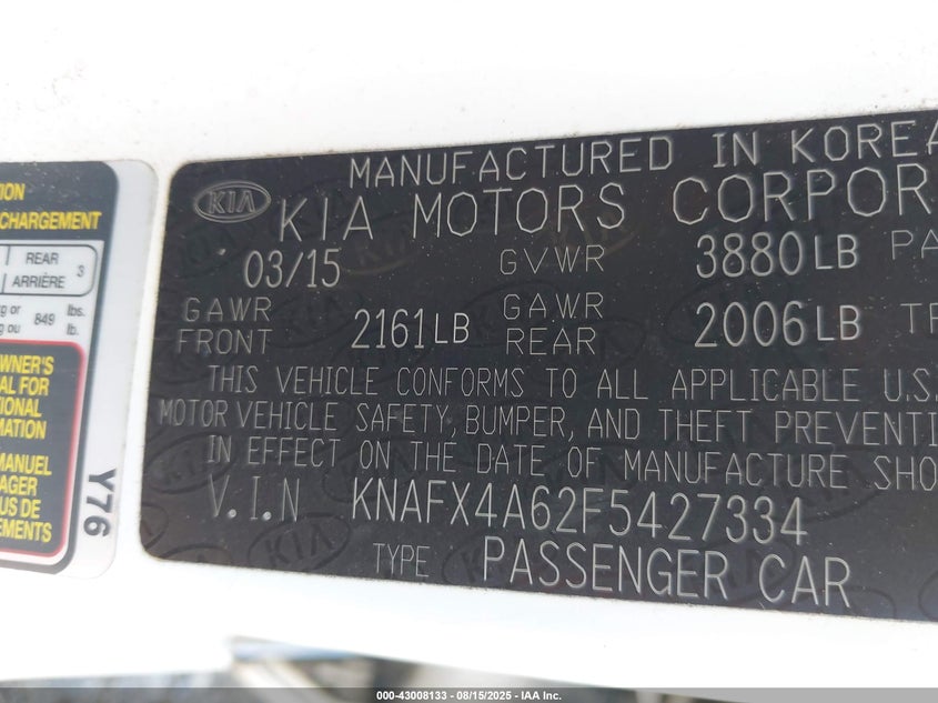 2015 KIA FORTE LX - KNAFX4A62F5427334