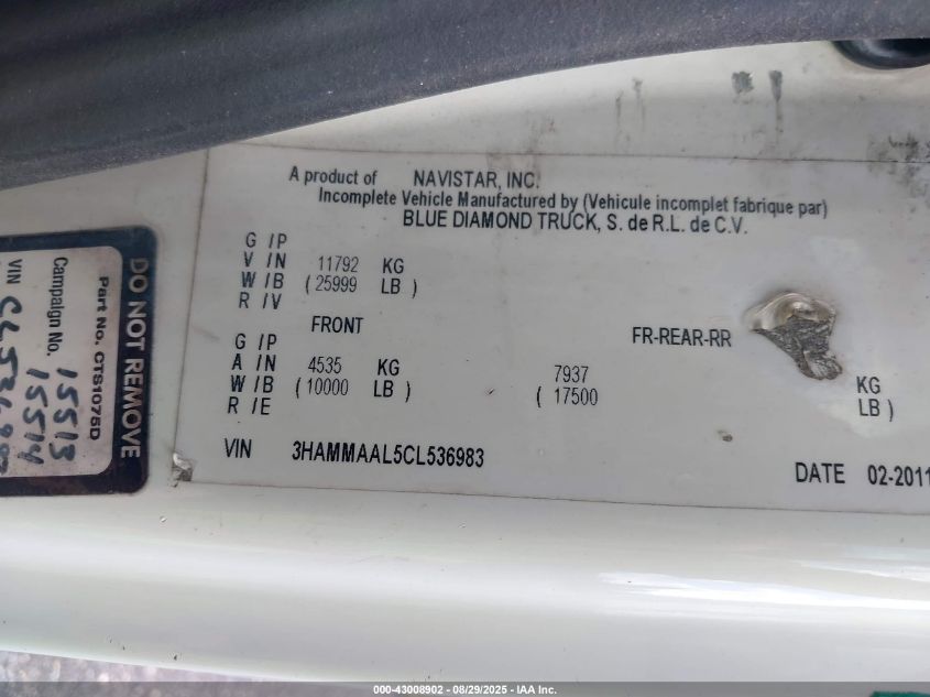 2012 International 4000 4300 VIN: 3HAMMAAL5CL536983 Lot: 43008902