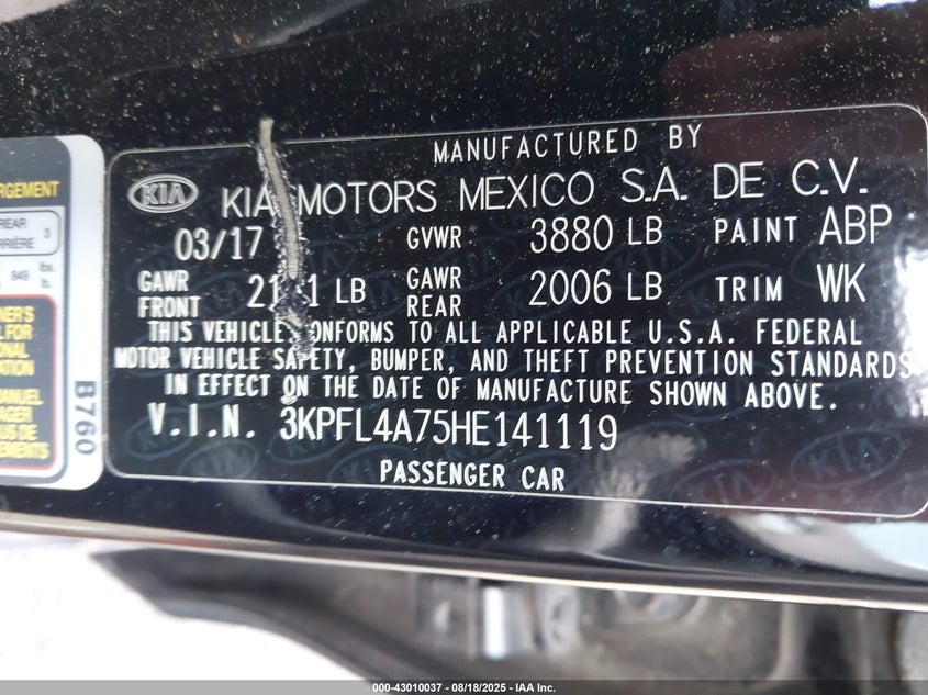 2017 KIA FORTE LX - 3KPFL4A75HE141119