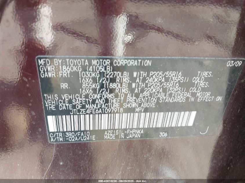 2010 Scion Xb VIN: JTLZE4FE6A1097918 Lot: 43010236