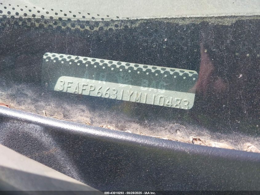 2000 Ford Contour Se Fleet VIN: 3FAFP6631YM110483 Lot: 43010293