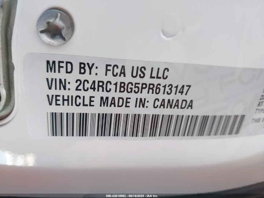 2023 Chrysler Pacifica Touring L VIN: 2C4RC1BG5PR613147 Lot: 43010962