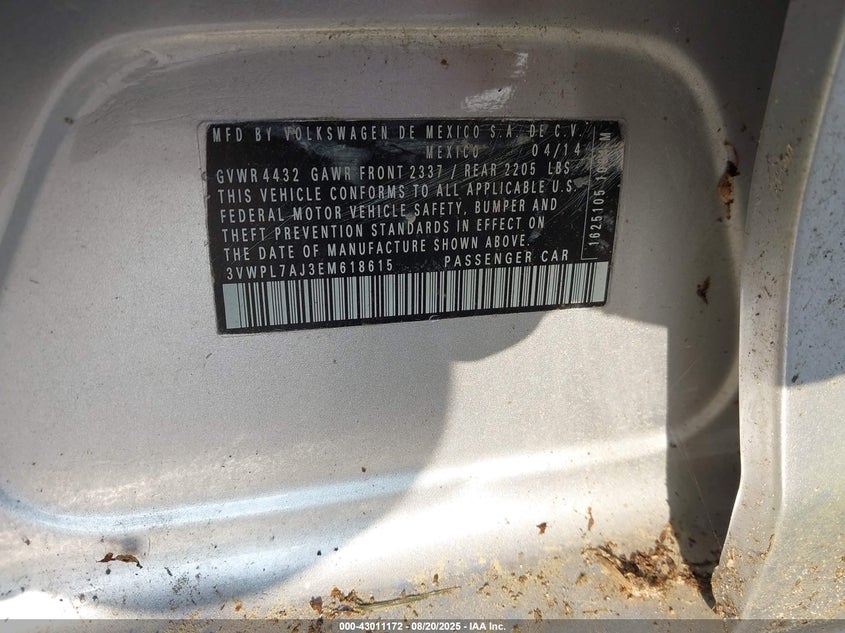 2014 VOLKSWAGEN JETTA SPORTWAGEN 2.0L TDI 3VWPL7AJ3EM618615