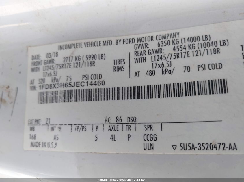 2018 Ford F-350 - 1FD8X3H65JEC14460