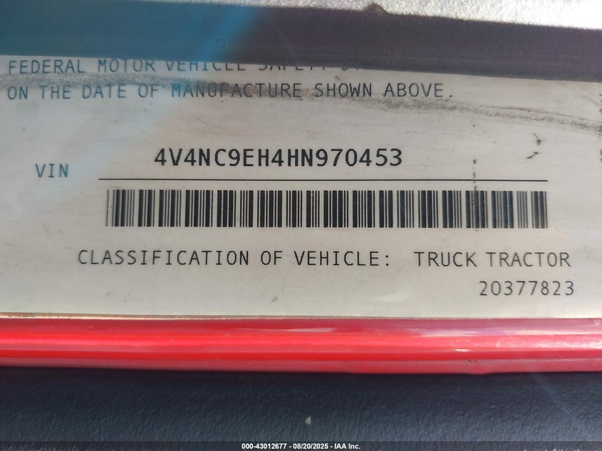 2017 Volvo Vnl VIN: 4V4NC9EH4HN970453 Lot: 43012677