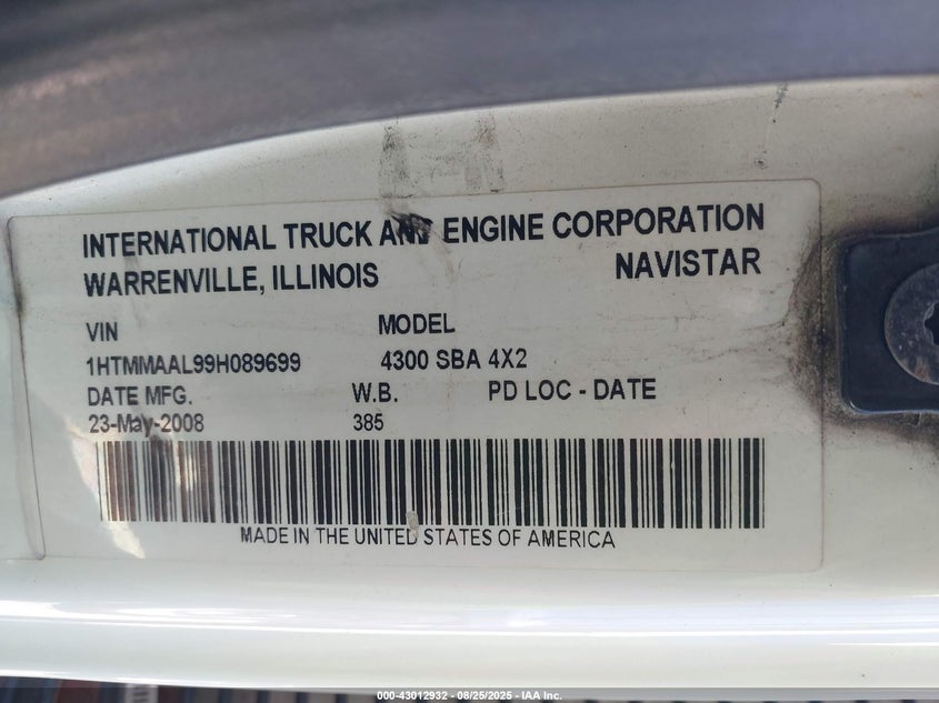 2009 International 4000 4300 VIN: 1HTMMAAL99H089699 Lot: 43012932