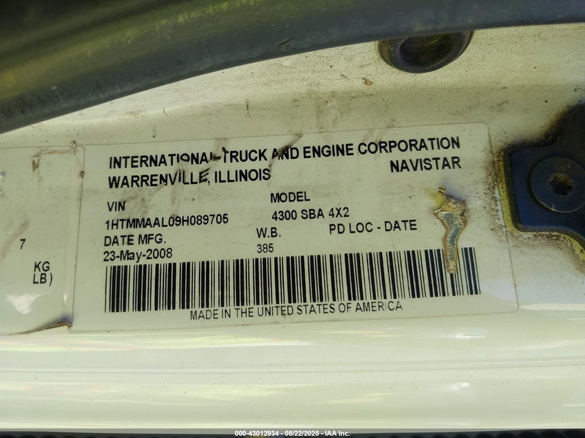 2009 International 4000 4300 VIN: 1HTMMAAL09H089705 Lot: 43012934