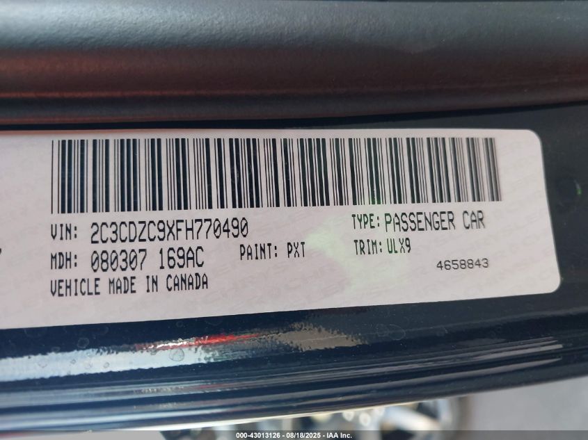 2015 Dodge Challenger VIN: 2C3CDZC9XFH770490 Lot: 43013126