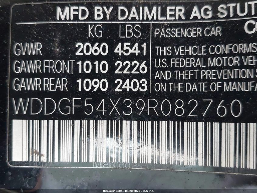 2009 Mercedes-Benz C 300 Luxury/Sport VIN: WDDGF54X39R082760 Lot: 43013505