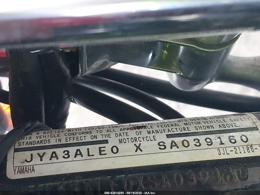 1995 Yamaha Xv750 VIN: JYA3ALE0XSA039160 Lot: 43014250