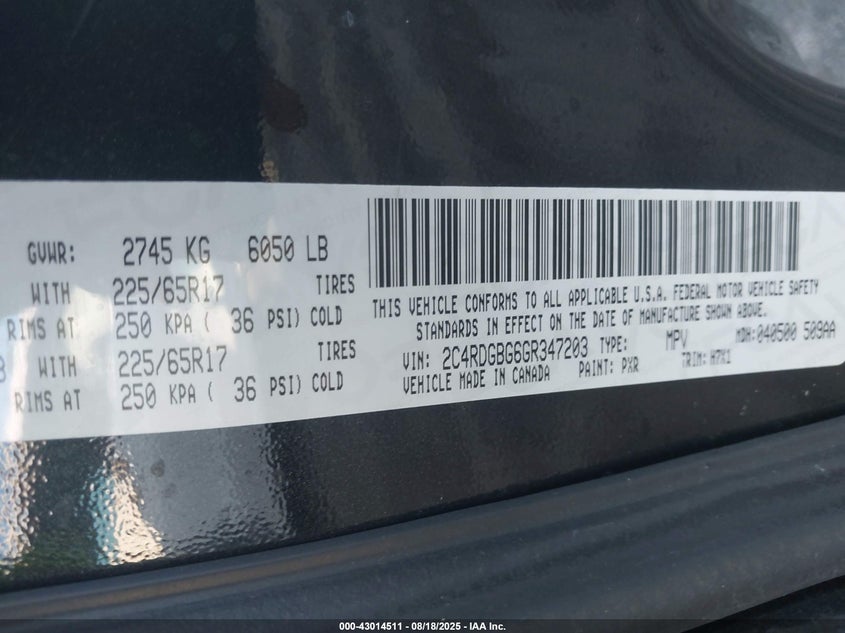 2016 DODGE GRAND CARAVAN SE - 2C4RDGBG6GR347203