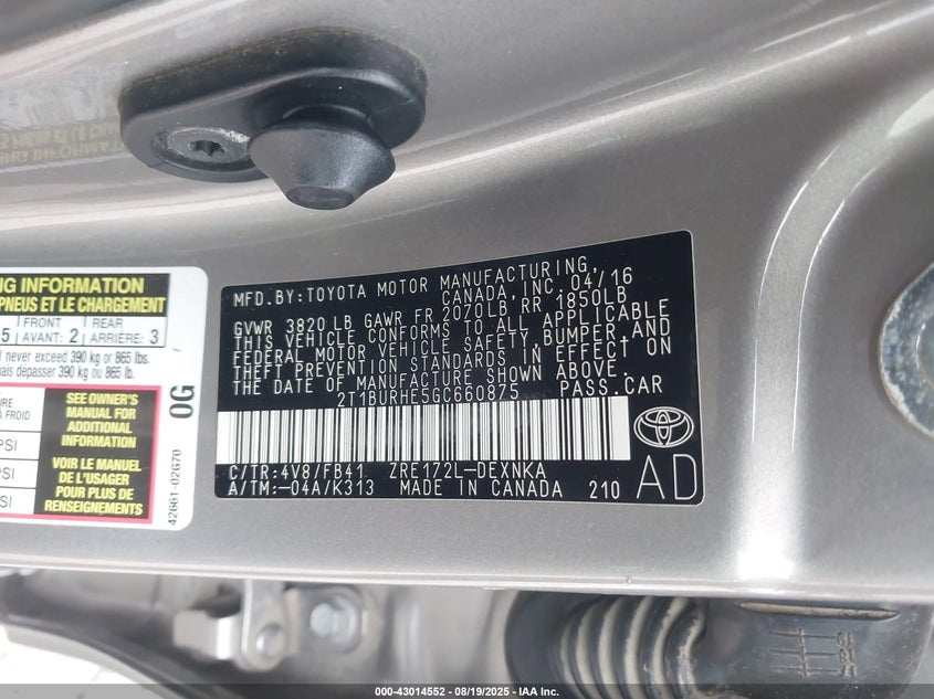 2016 TOYOTA COROLLA LE - 2T1BURHE5GC660875