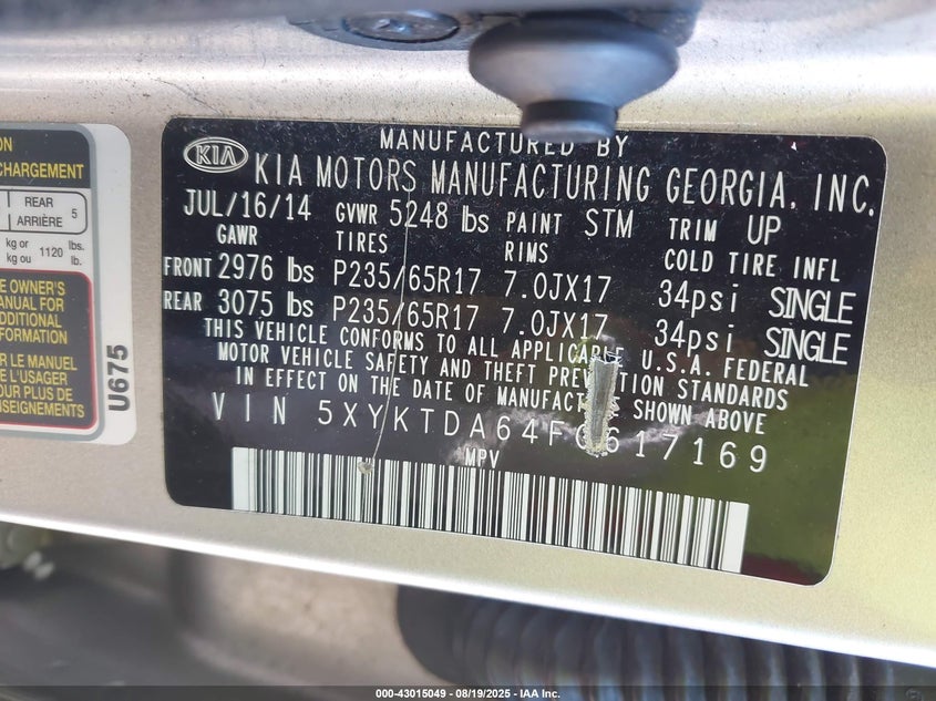 2015 KIA SORENTO LX - 5XYKTDA64FG617169