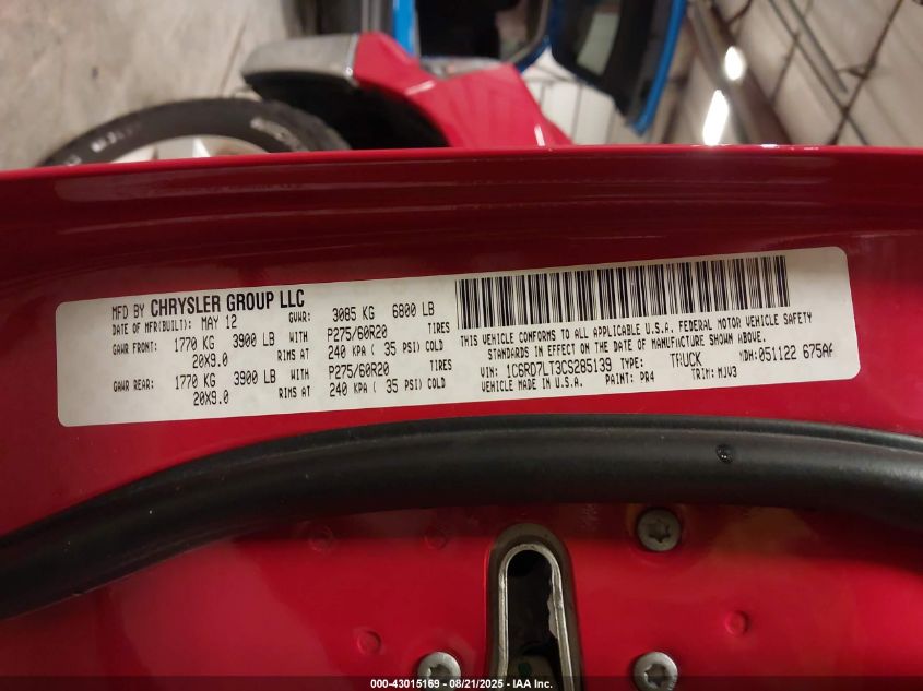 2012 Ram 1500 Slt VIN: 1C6RD7LT3CS285139 Lot: 43015169