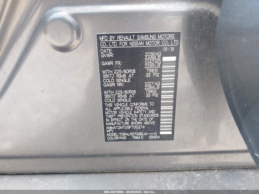 2016 NISSAN ROGUE SL - KNMAT2MT0GP700274