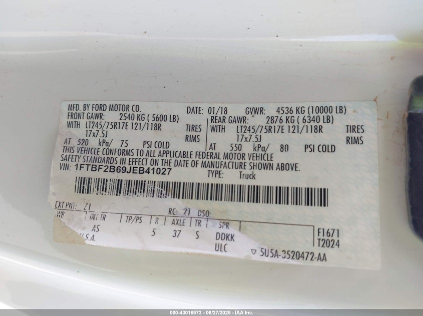 2018 FORD F-250 XL - 1FTBF2B69JEB41027