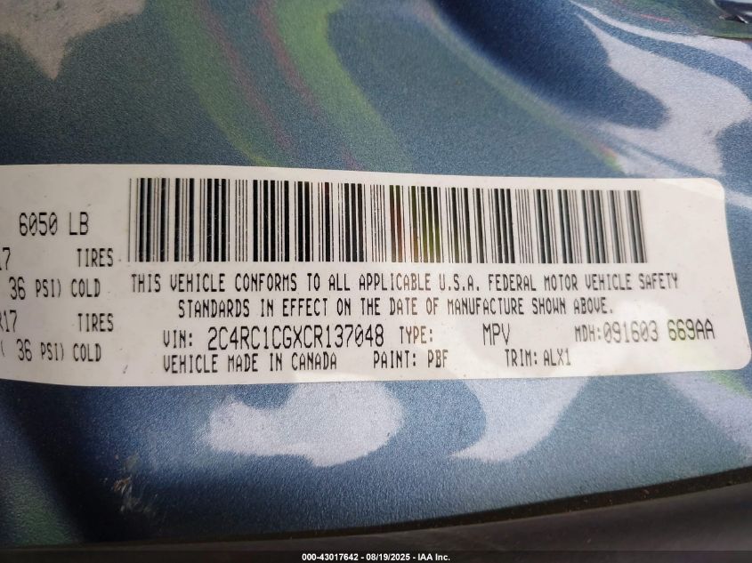 2012 Chrysler Town & Country Touring-L VIN: 2C4RC1CGXCR137048 Lot: 43017642